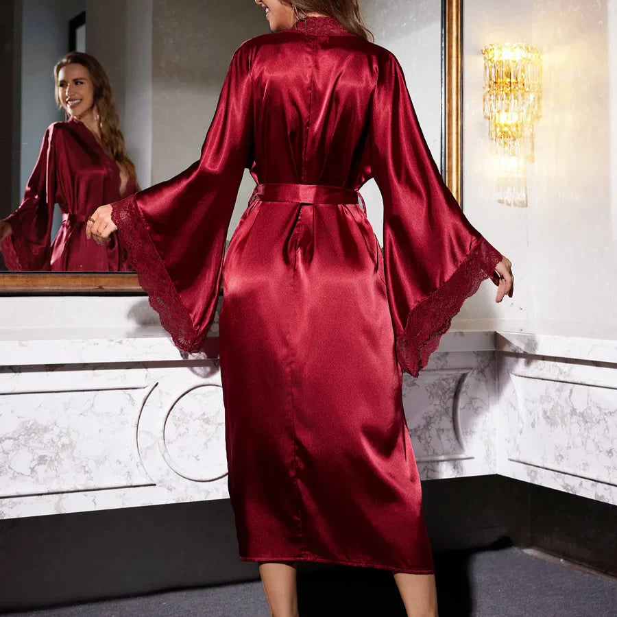 Lyse — Peignoir long satin & dentelle