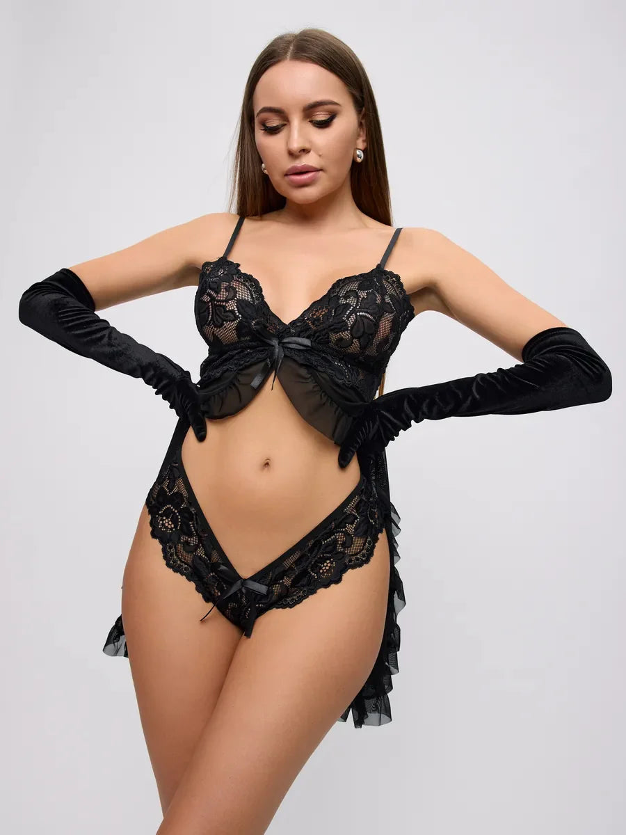 Sixtine — Nuisette dentelle fendue