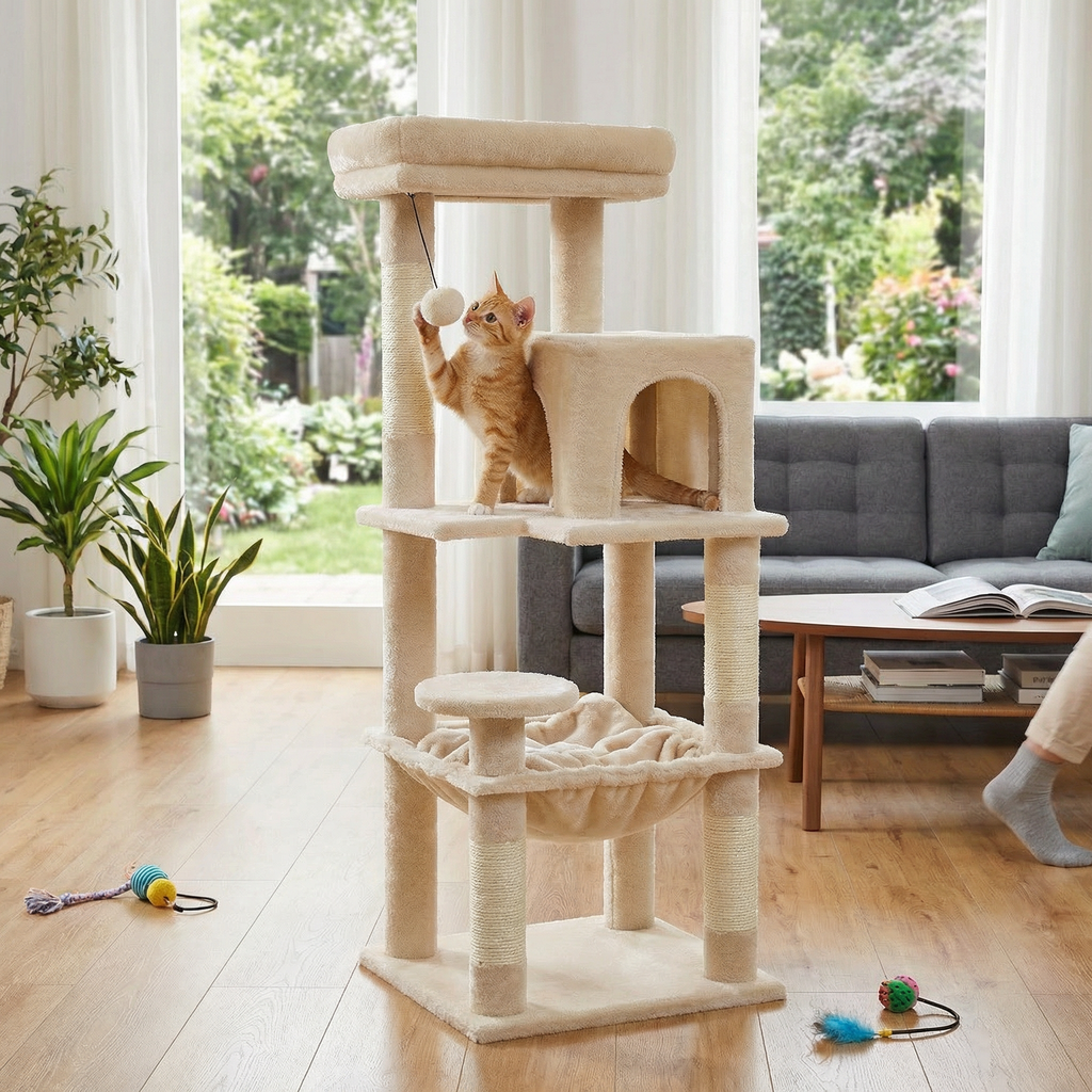 Arbre à chat Siora — Plateformes ouvertes & bois clair 116 cm