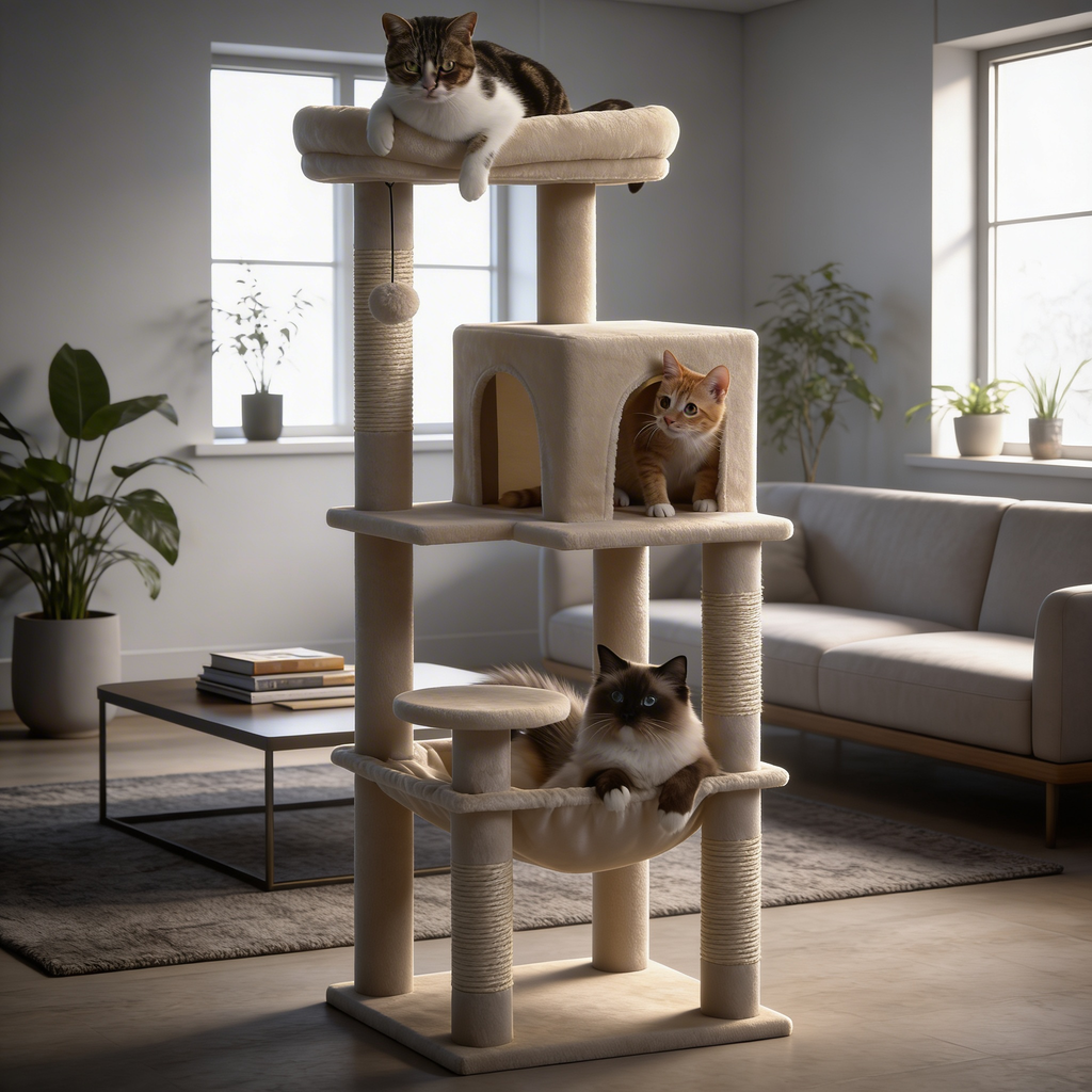 Arbre à chat Siora — Plateformes ouvertes & bois clair 116 cm