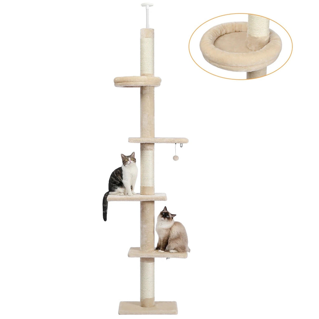 Arbre à chat Veyra — Sol-plafond ajustable & niche douce