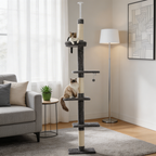 Arbre à chat Veyra — Sol-plafond ajustable & niche douce
