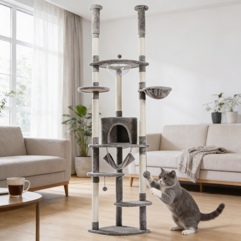 Arbre à chat Auralis — Sol-plafond ajustable & repos suspendu