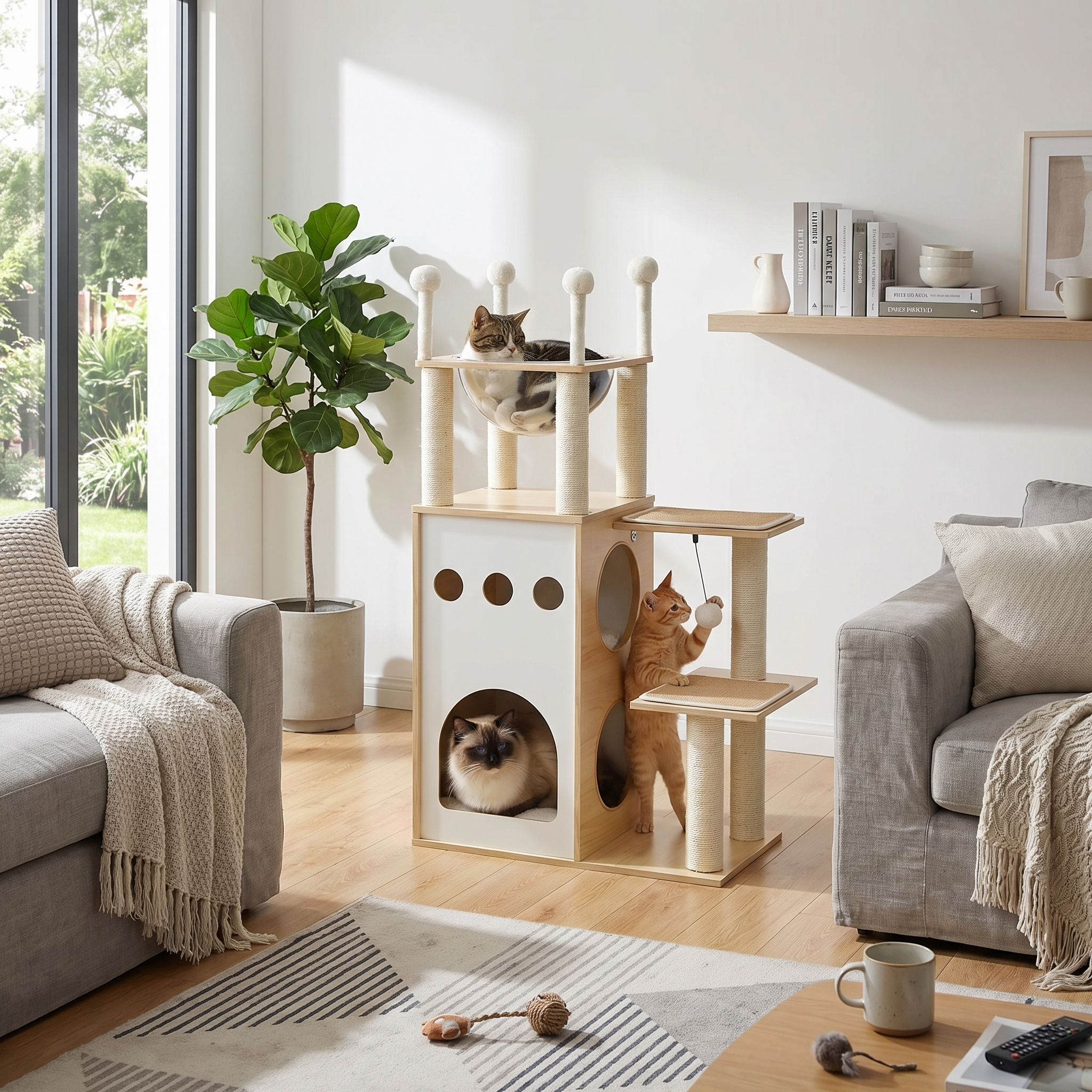 Arbre à chat Naori — Cabane design & capsule transparente