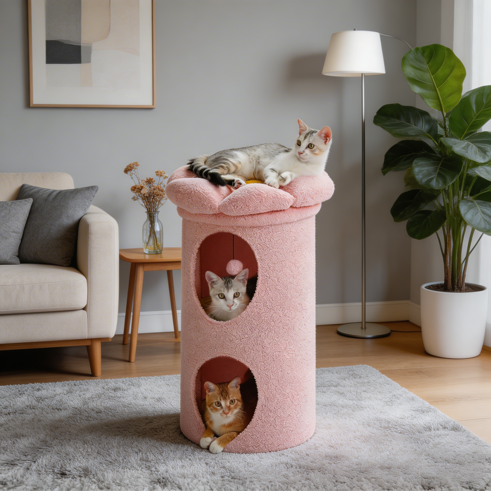 Arbre à chat Ovela — Double niche compacte 73 cm