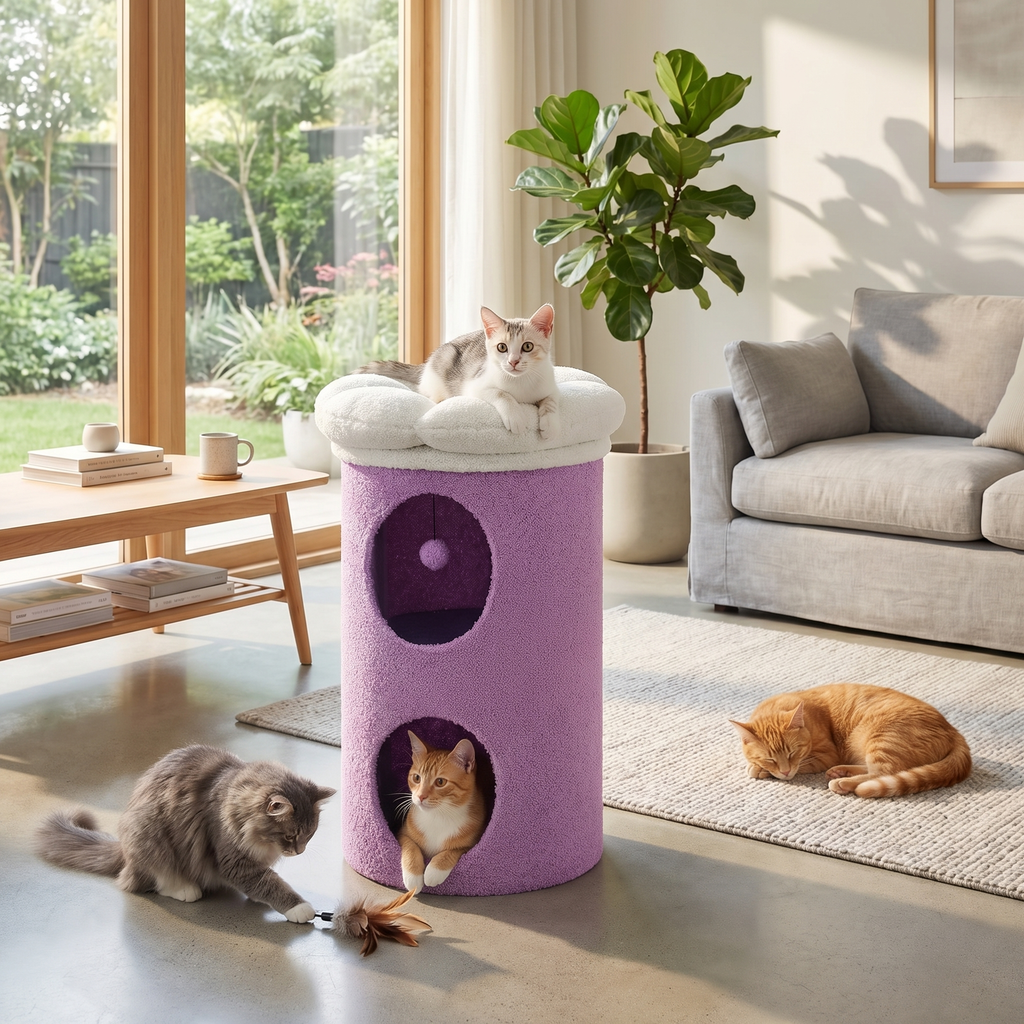 Arbre à chat Ovela — Double niche compacte 73 cm