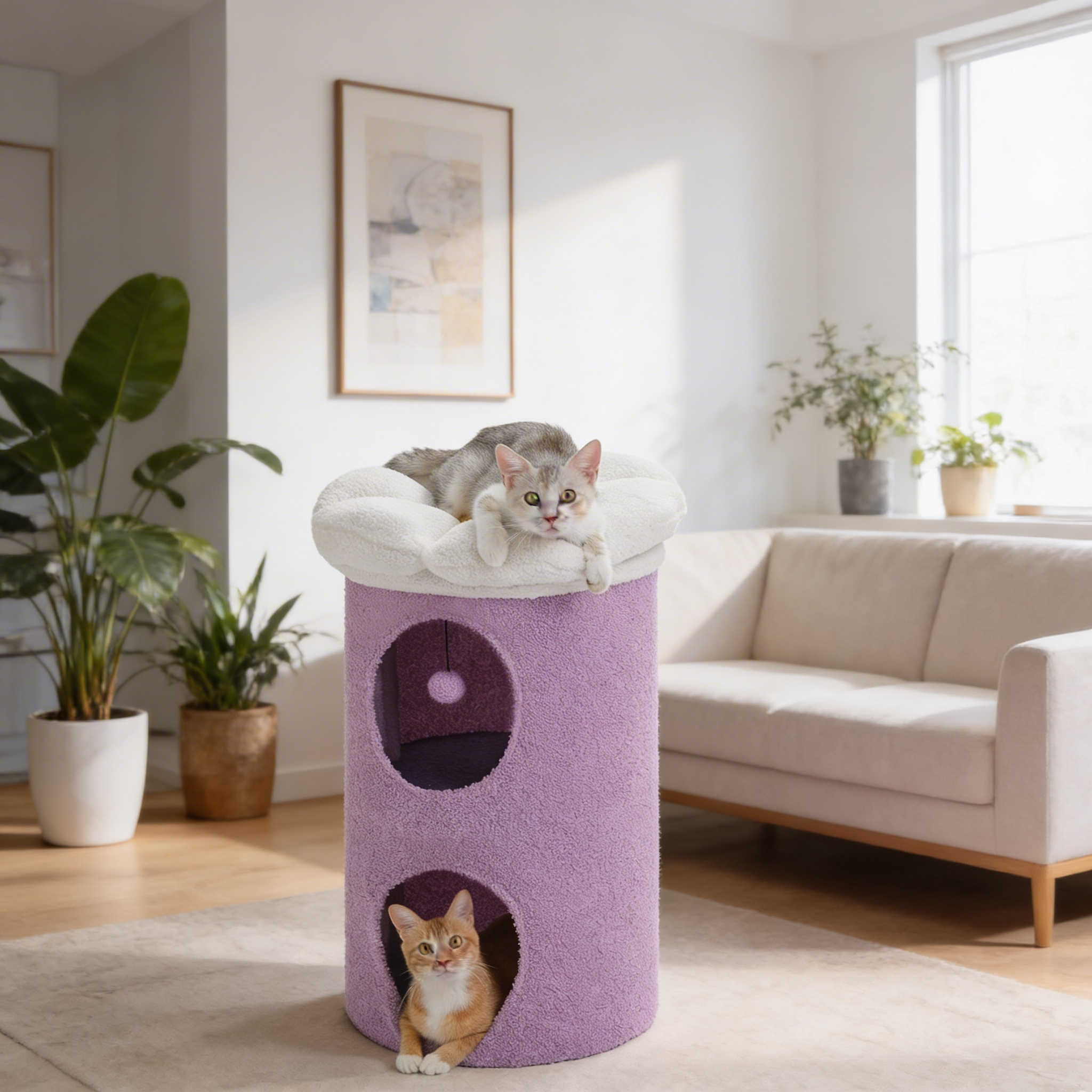 Arbre à chat Ovela — Double niche compacte 73 cm
