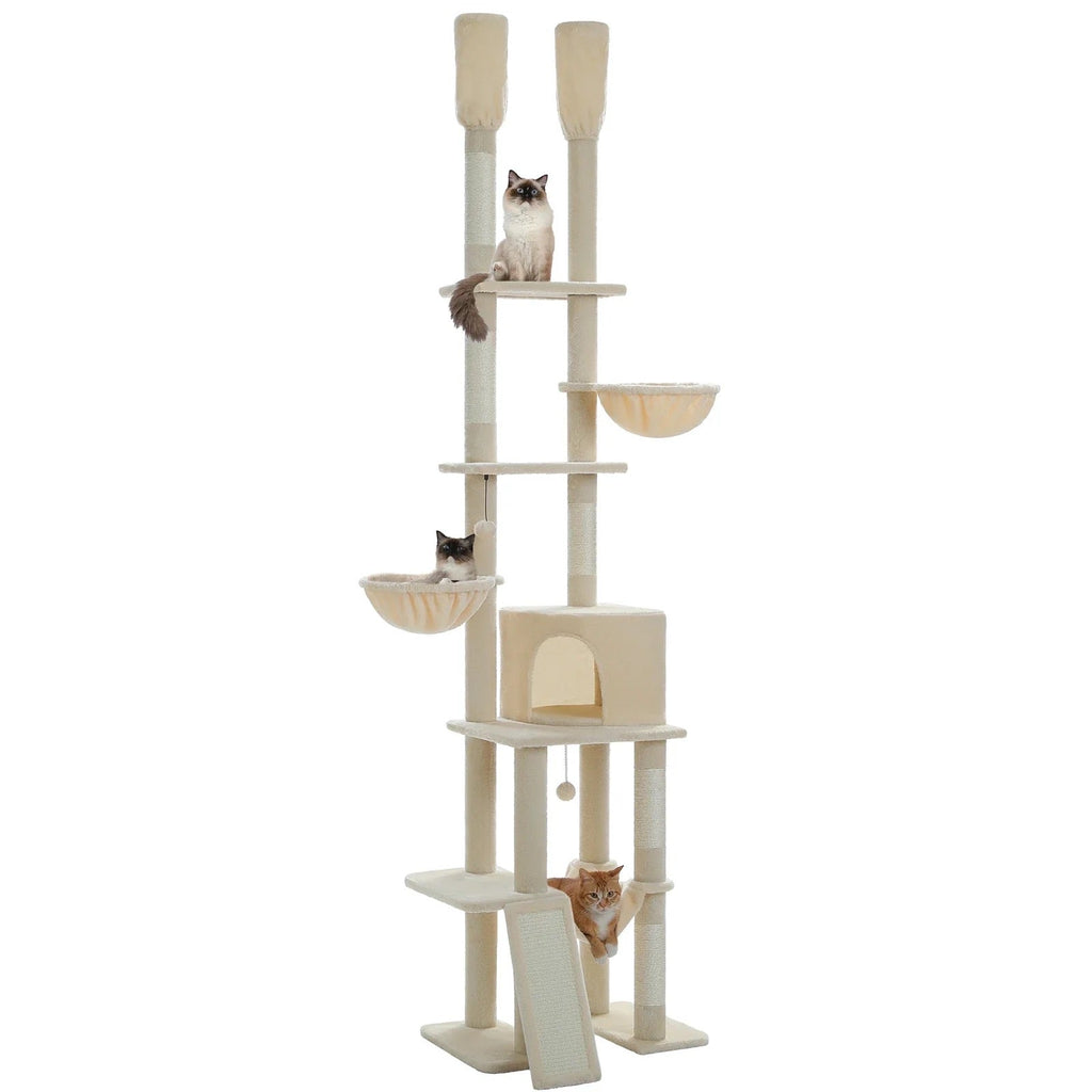 Arbre à chat Lyora — Sol-plafond ajustable & hamac 285 cm