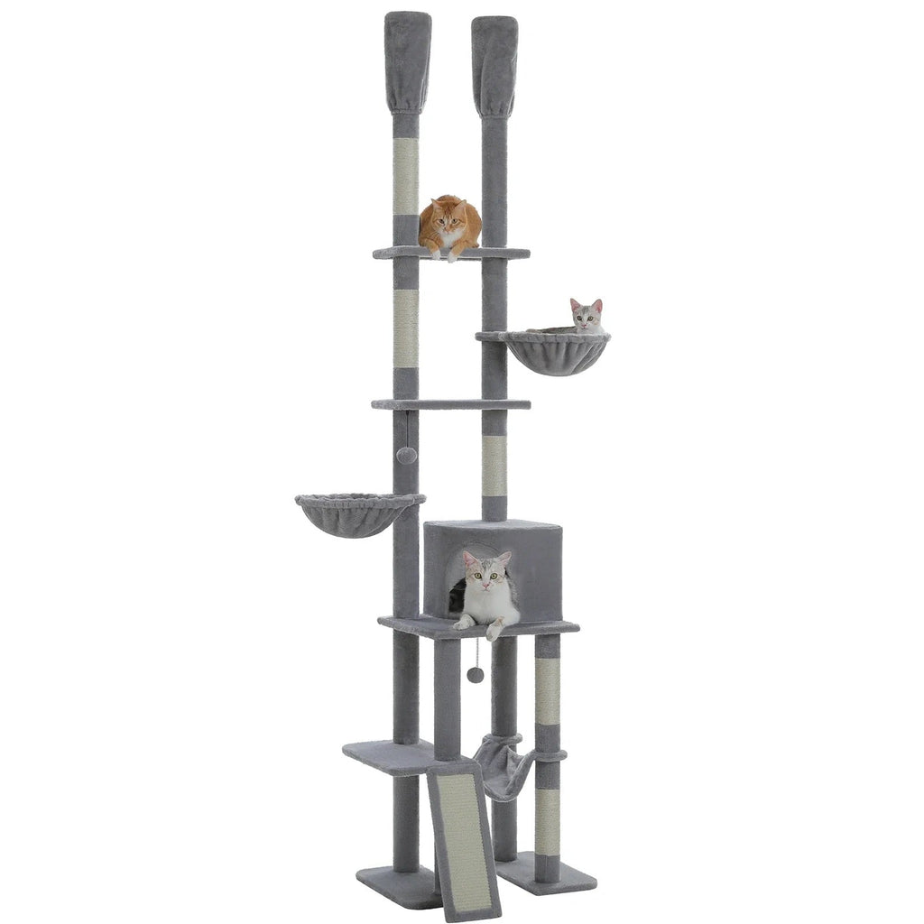 Arbre à chat Lyora — Sol-plafond ajustable & hamac 285 cm