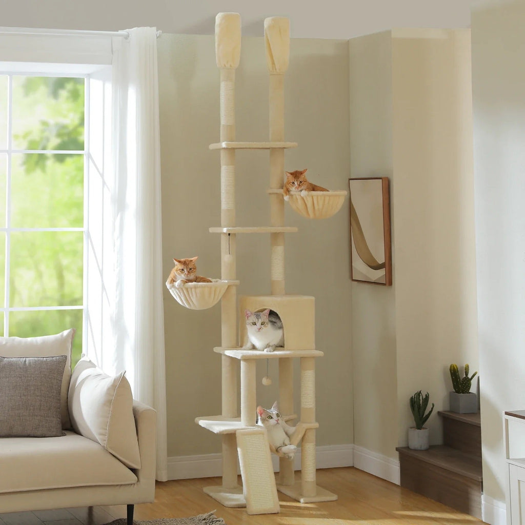 Arbre à chat Lyora — Sol-plafond ajustable & hamac 285 cm