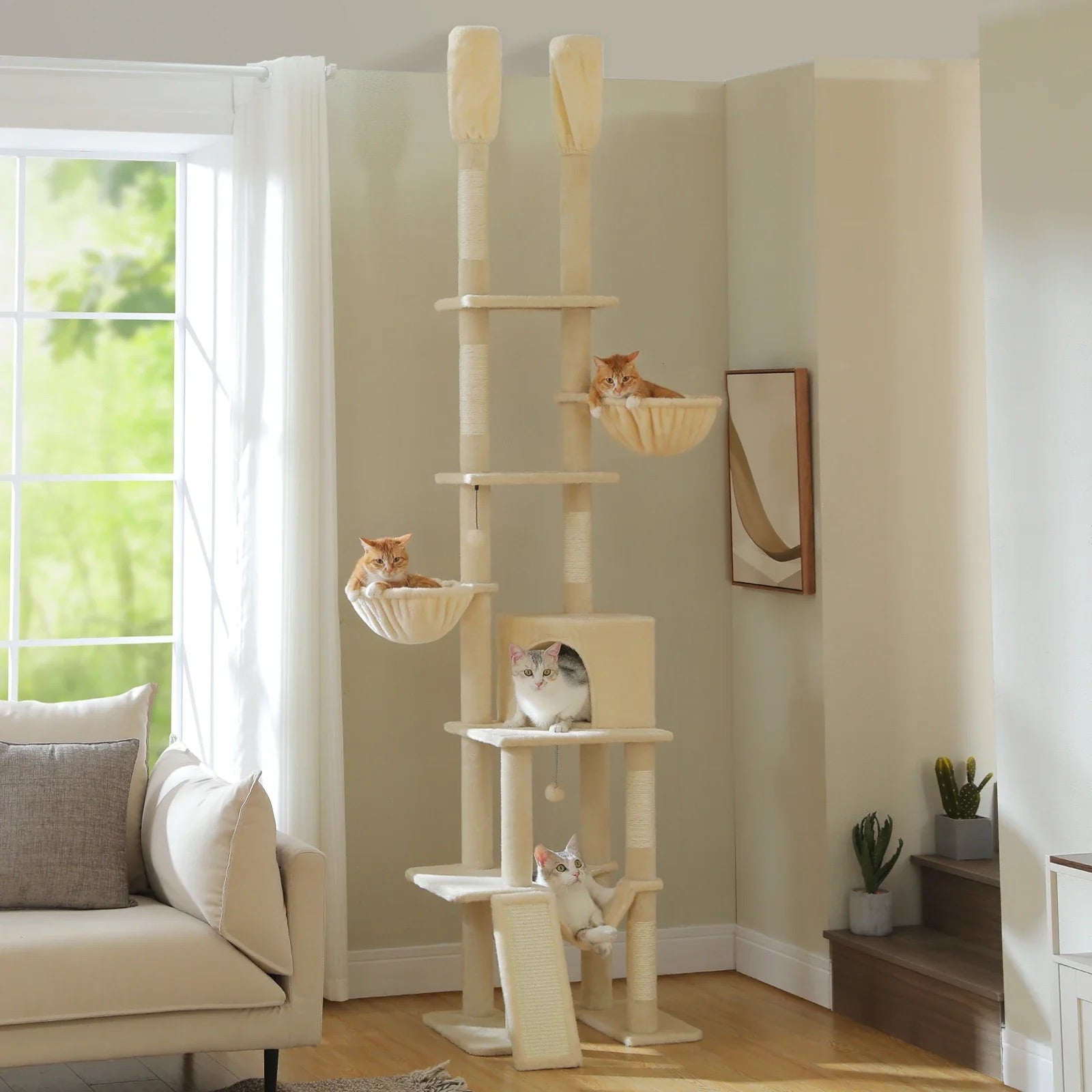 Arbre à chat Lyora — Sol-plafond ajustable & hamac 285 cm