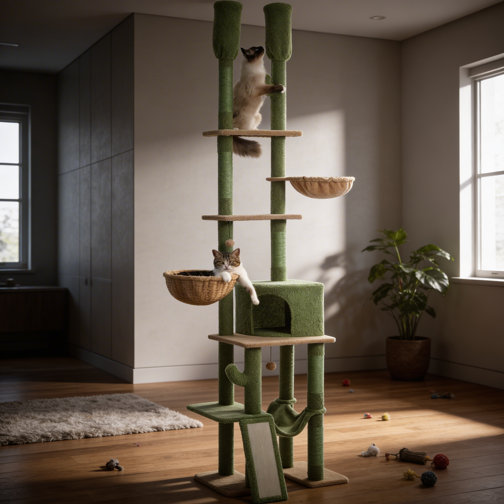 Arbre à chat Lyora — Sol-plafond ajustable & hamac 285 cm