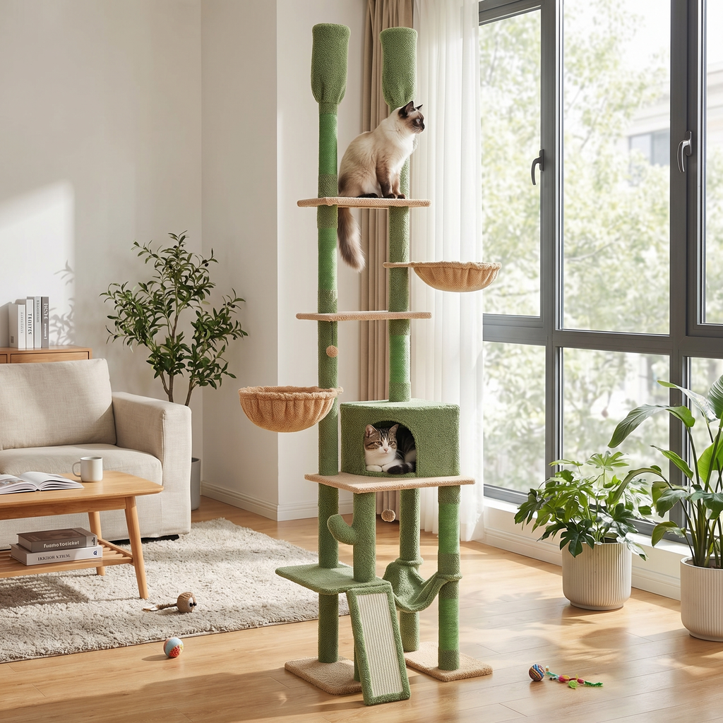Arbre à chat Lyora — Sol-plafond ajustable & hamac 285 cm