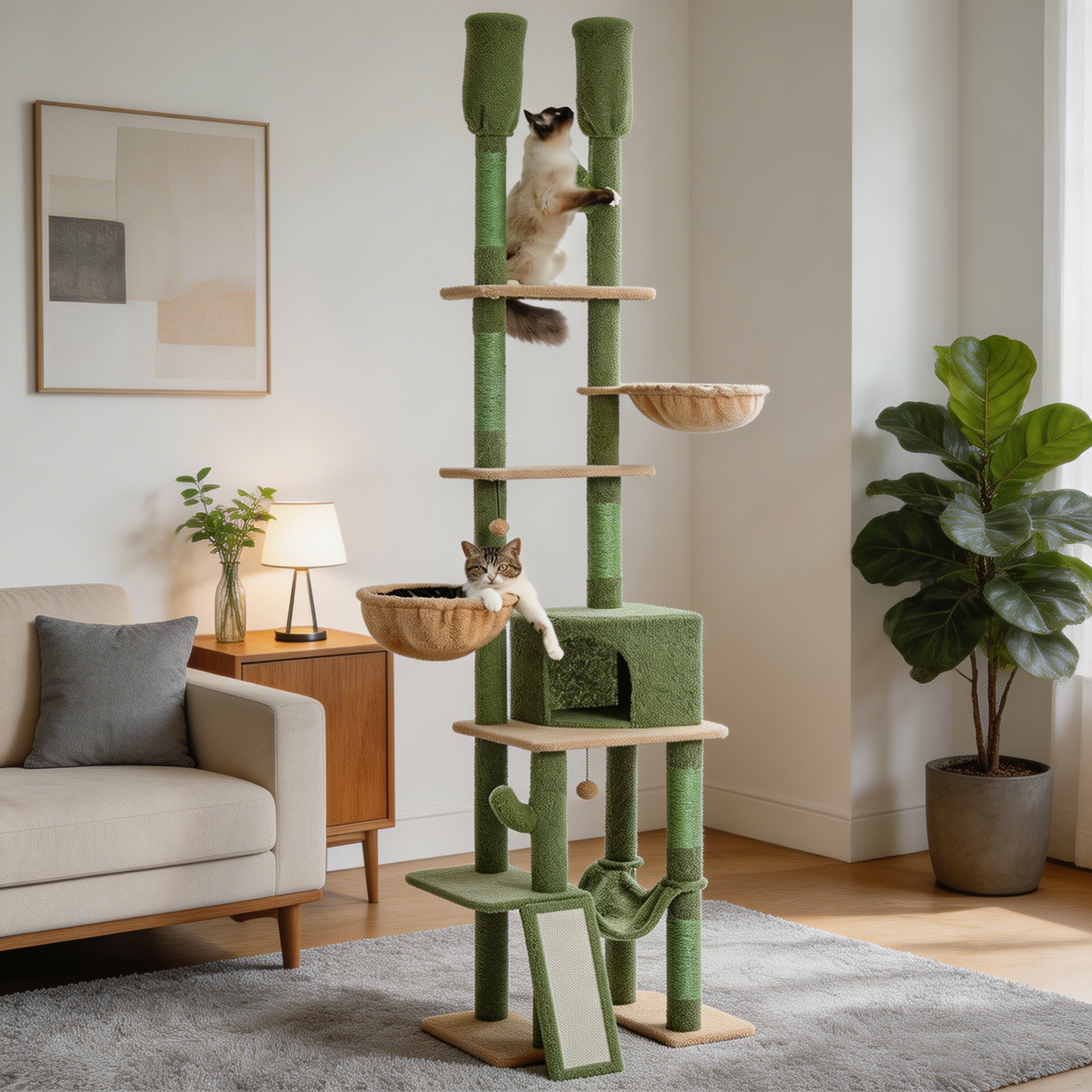 Arbre à chat Lyora — Sol-plafond ajustable & hamac 285 cm