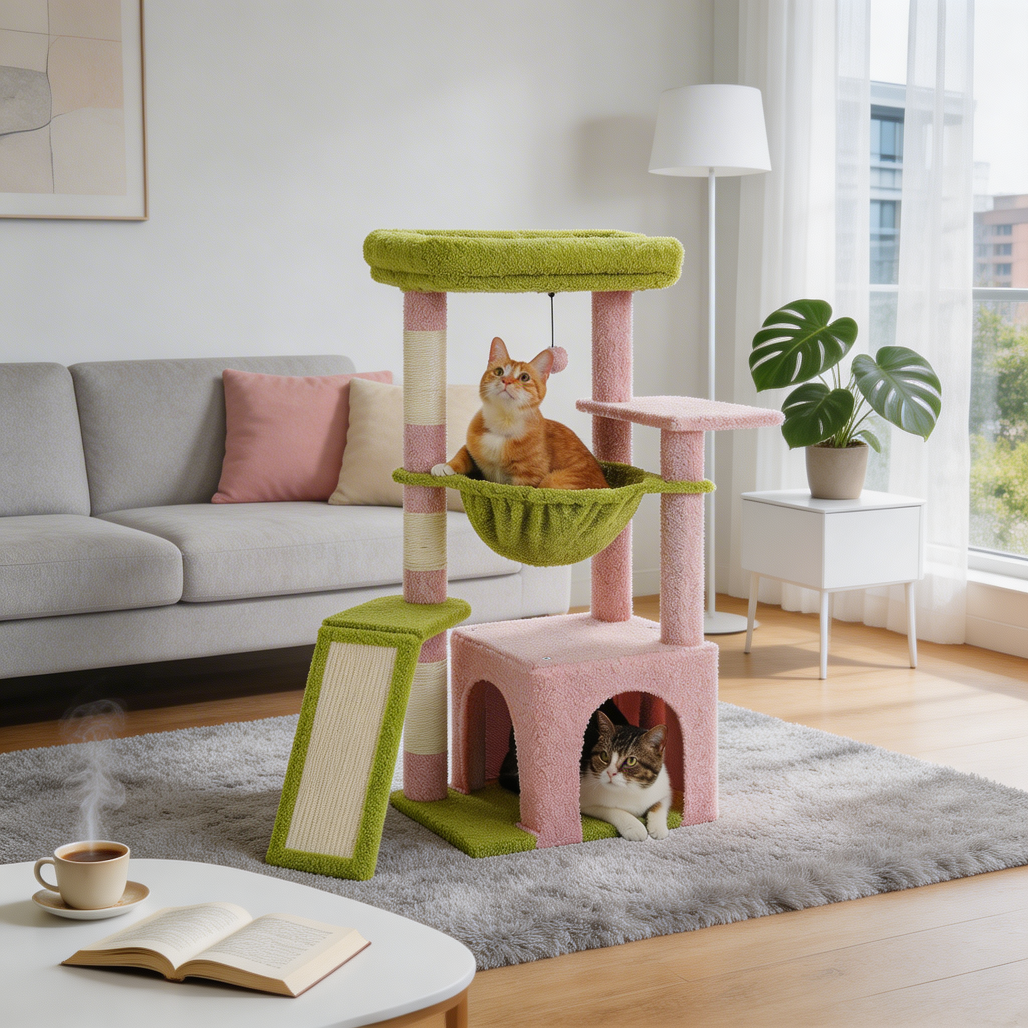 Arbre à chat Romi — Rampe douce & hamac 92 cm