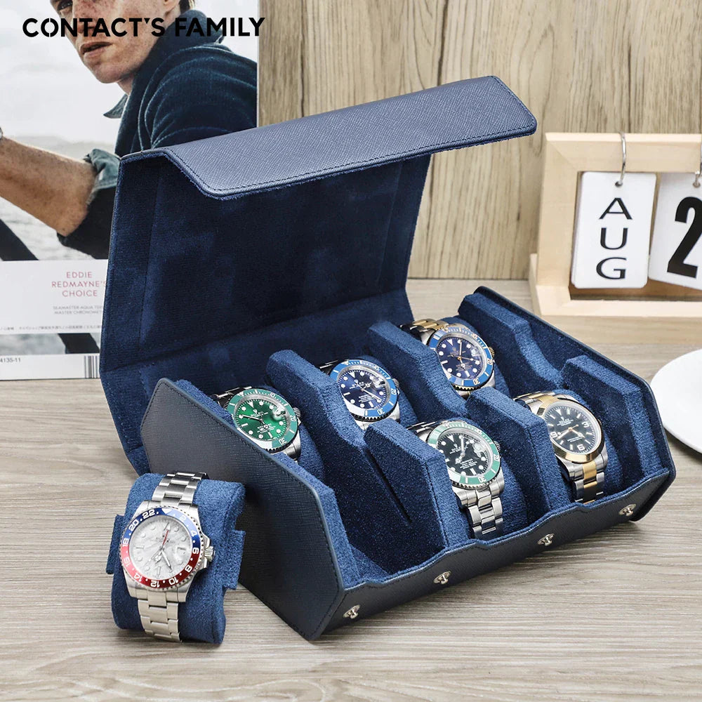 Étui de Voyage en Cuir Véritable | Organisateur de Montres avec 6/8 Fentes | Rangement Élégant pour Hommes et Femmes