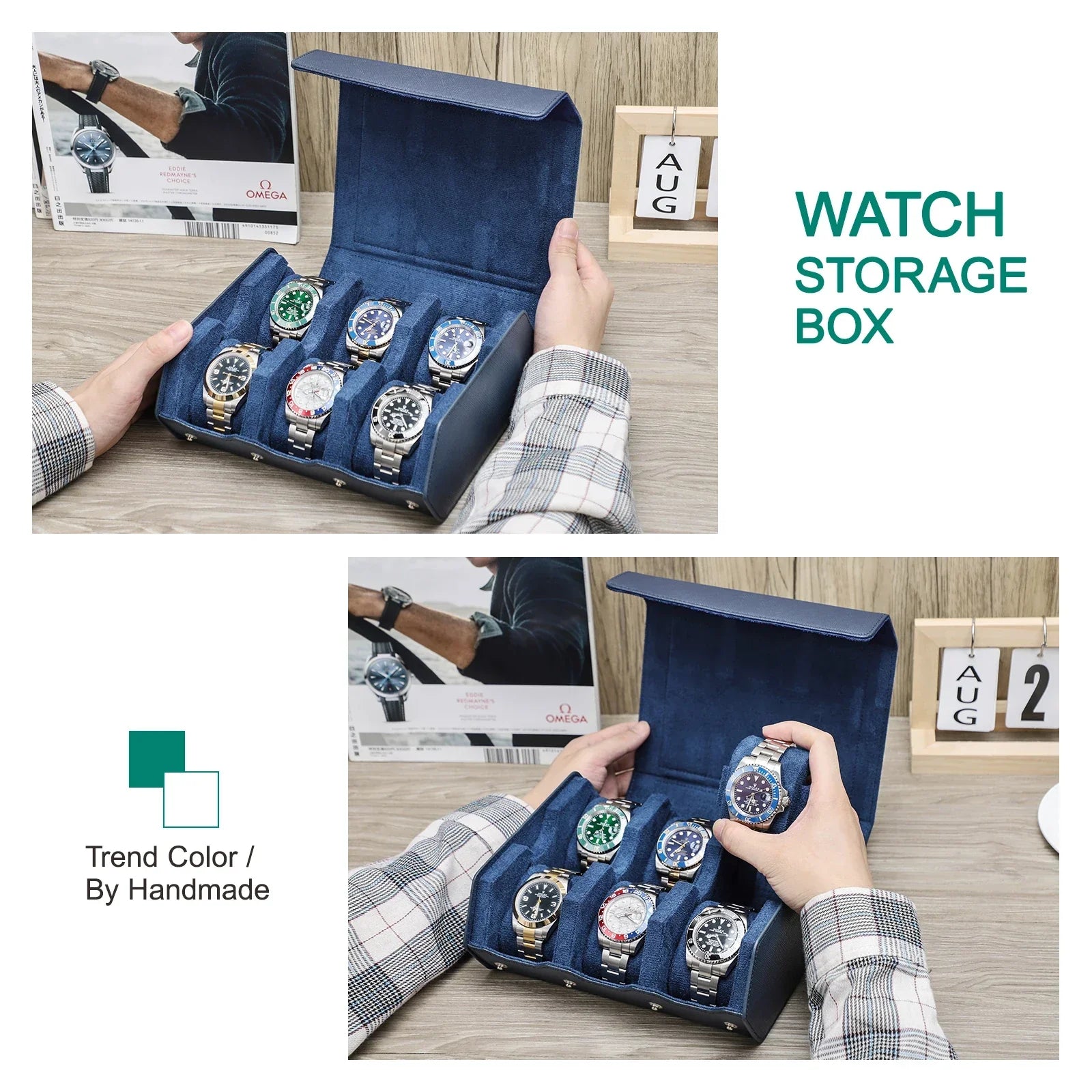 Étui de Voyage en Cuir Véritable | Organisateur de Montres avec 6/8 Fentes | Rangement Élégant pour Hommes et Femmes