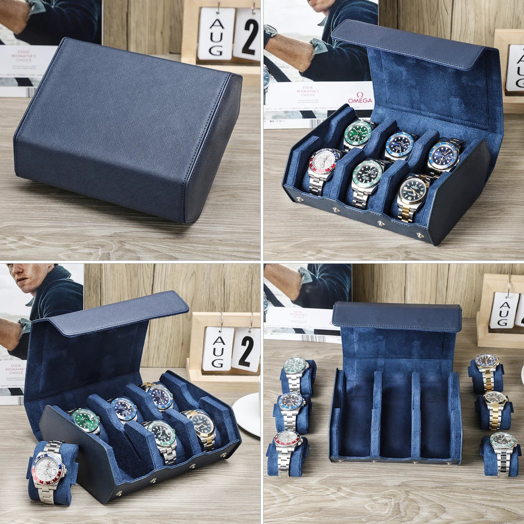 Étui de Voyage en Cuir Véritable | Organisateur de Montres avec 6/8 Fentes | Rangement Élégant pour Hommes et Femmes