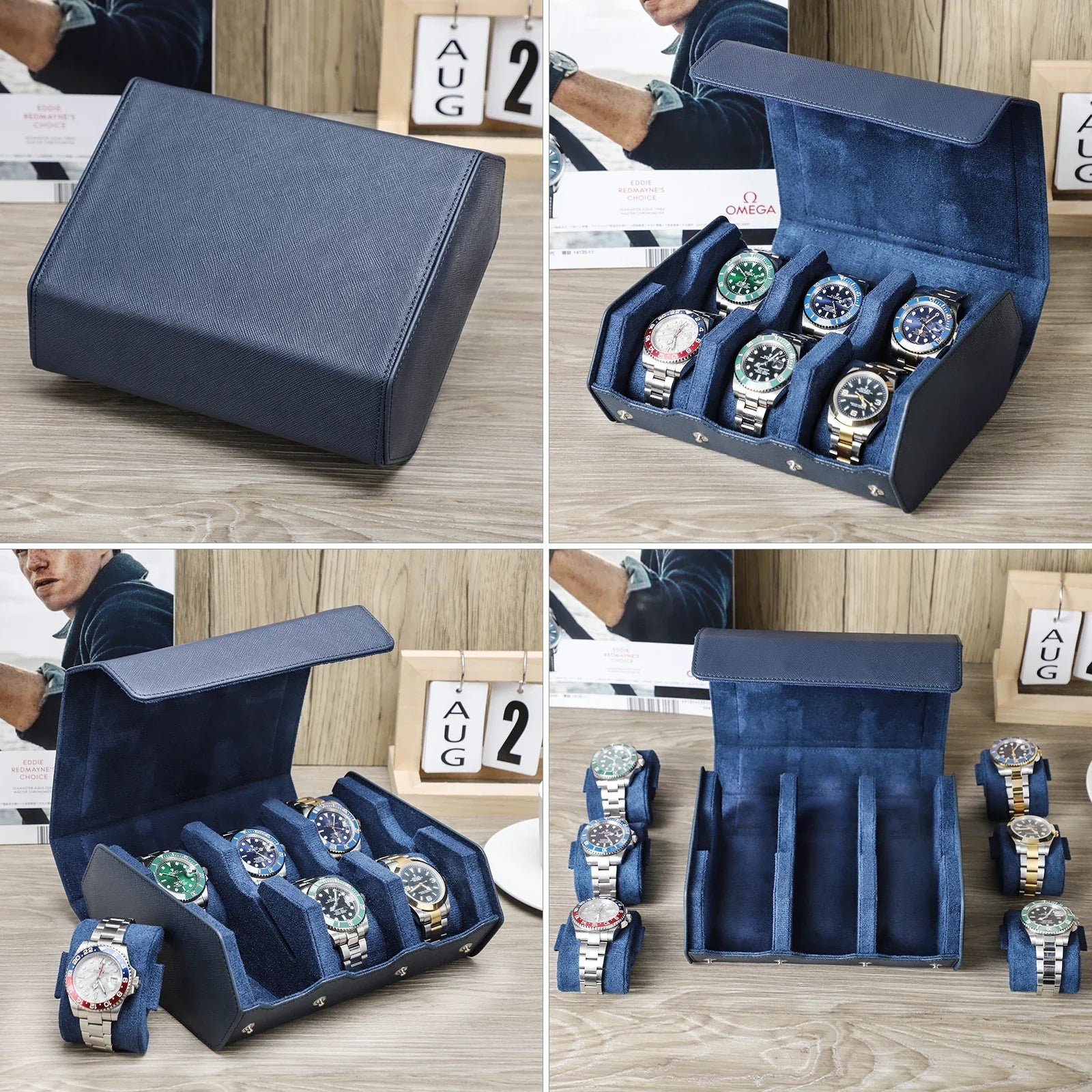 Étui de Voyage en Cuir Véritable | Organisateur de Montres avec 6/8 Fentes | Rangement Élégant pour Hommes et Femmes