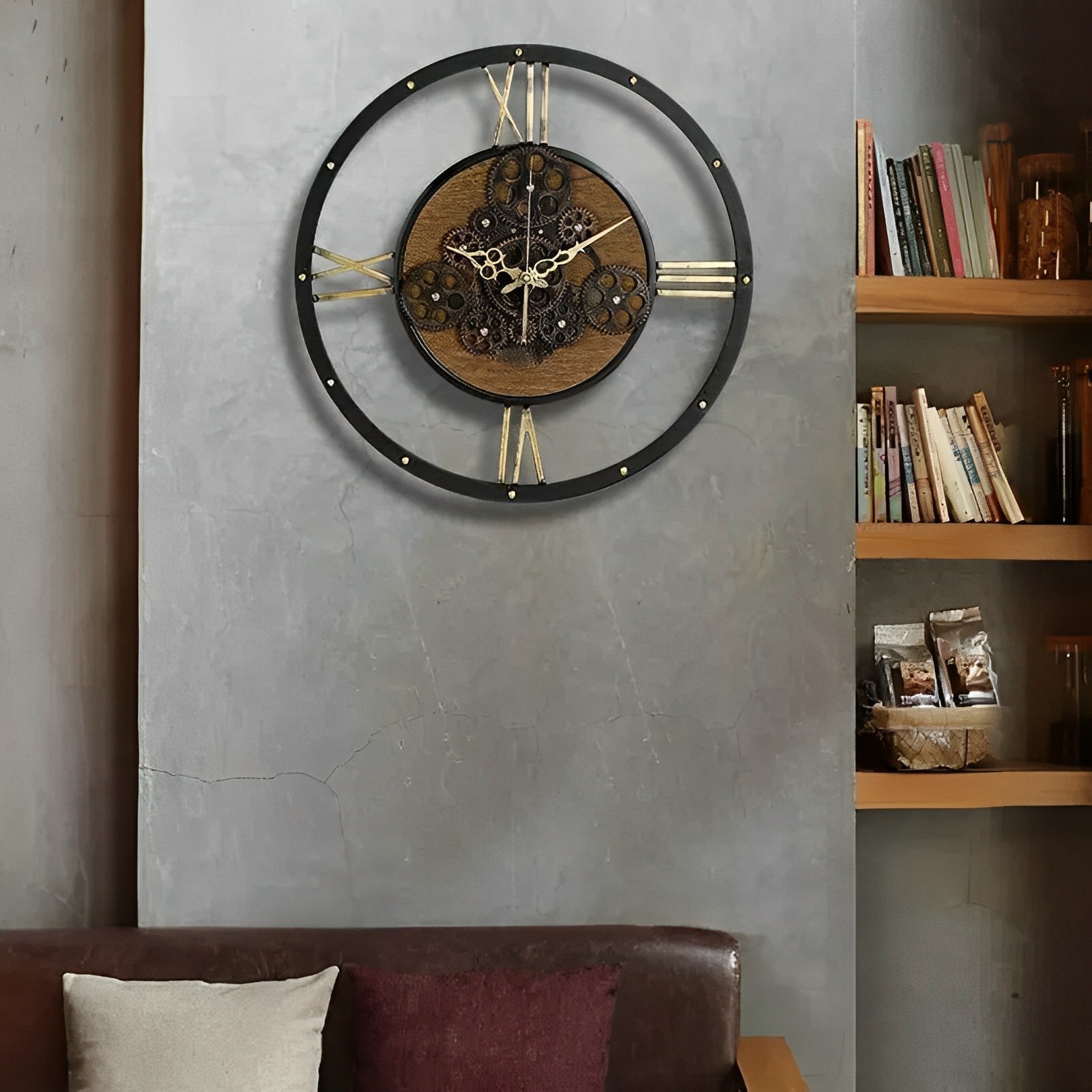 BROOKLYN - Horloge murale métal et bois 50 cm