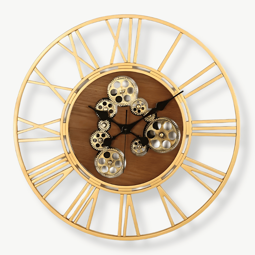 ATELIER - Horloge murale bois et engrenages