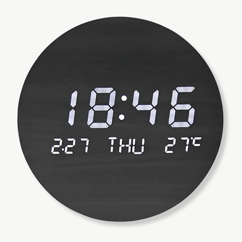 AURA - Horloge murale LED effet bois massif