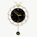 Horloge Murale Luxe Cerf Doré et Marbre Noir