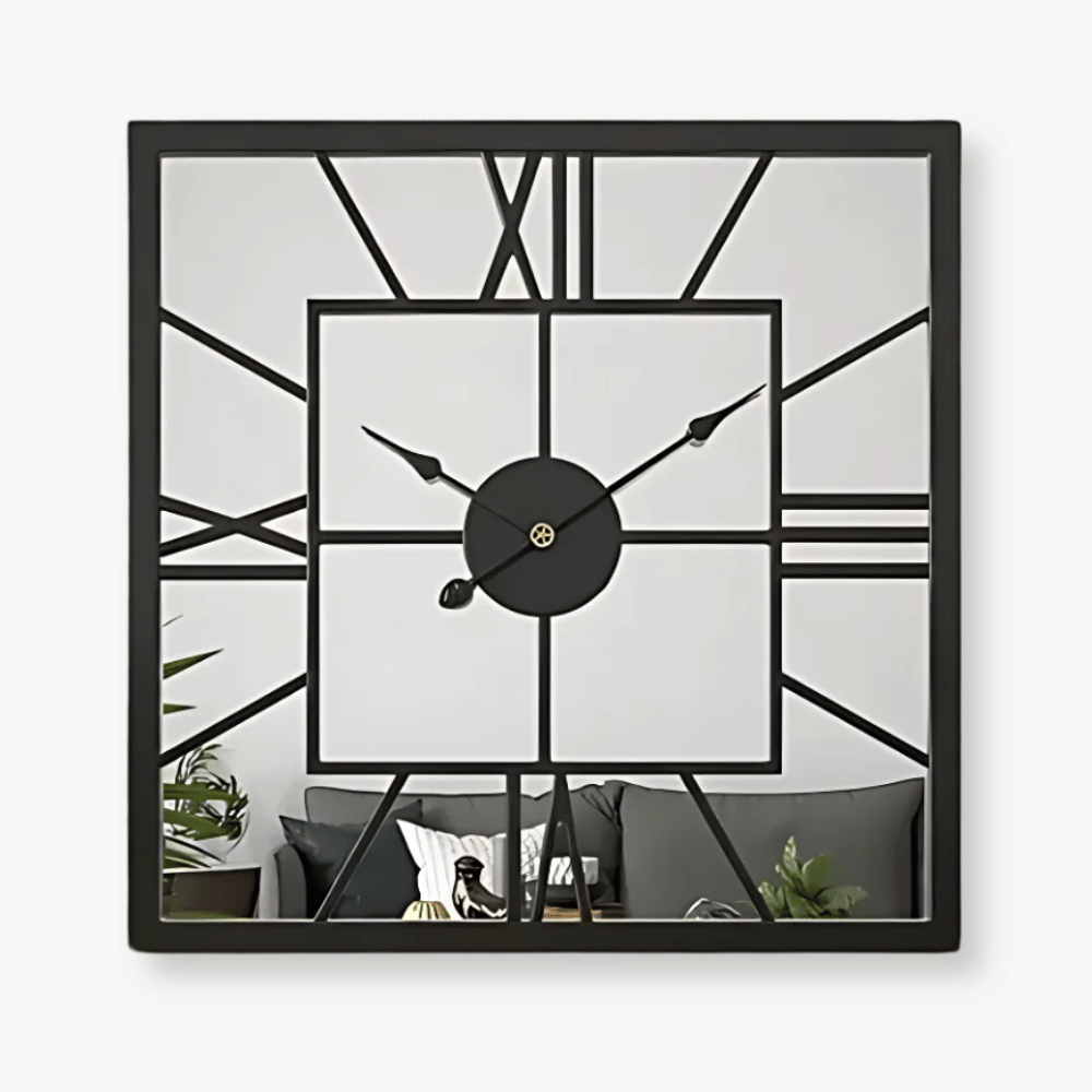 QUADRA - Grande horloge murale carree miroir