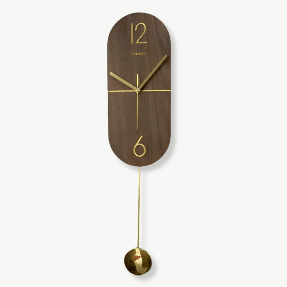 LINEA - Pendule murale noyer et or