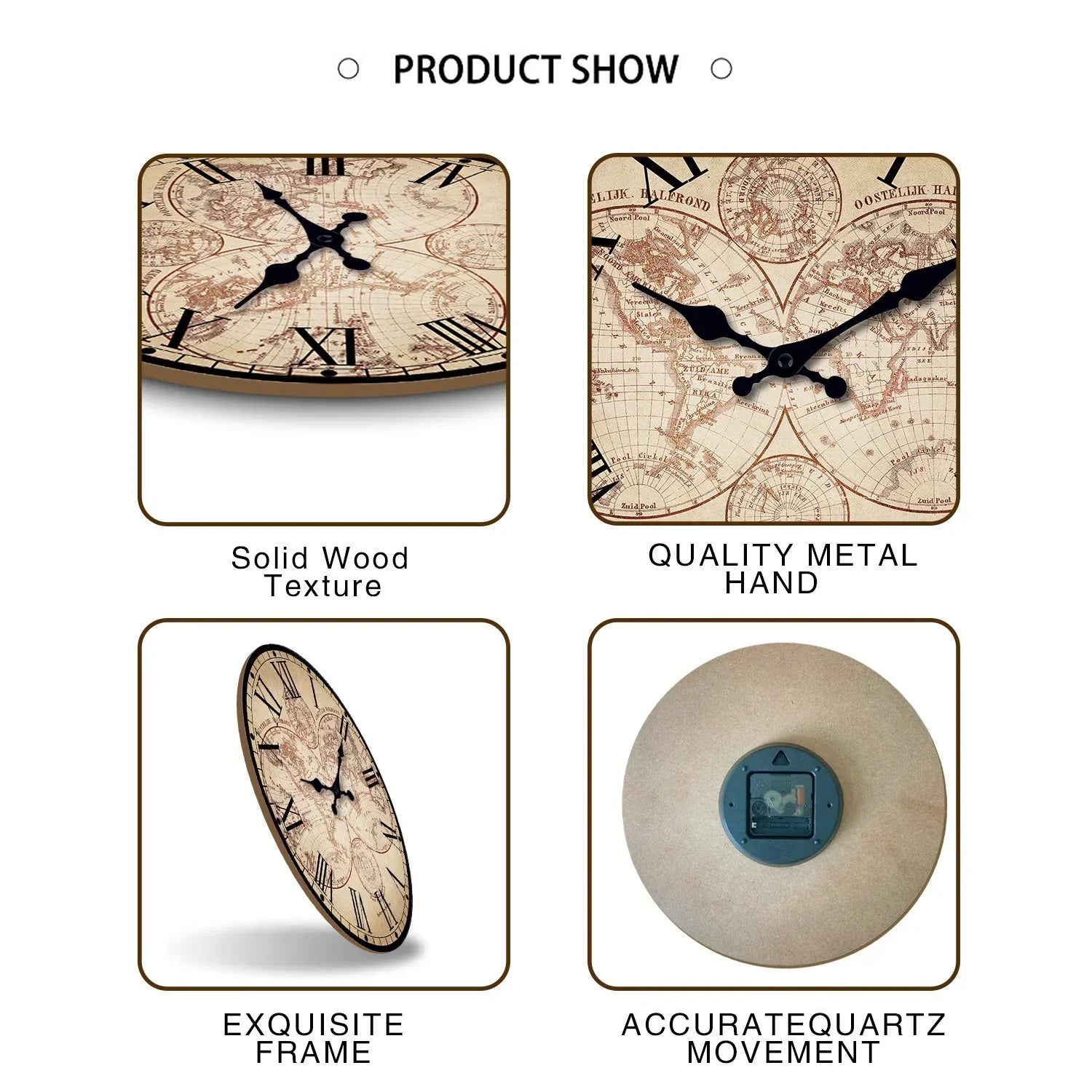 COMPASS - Horloge murale bois boussole