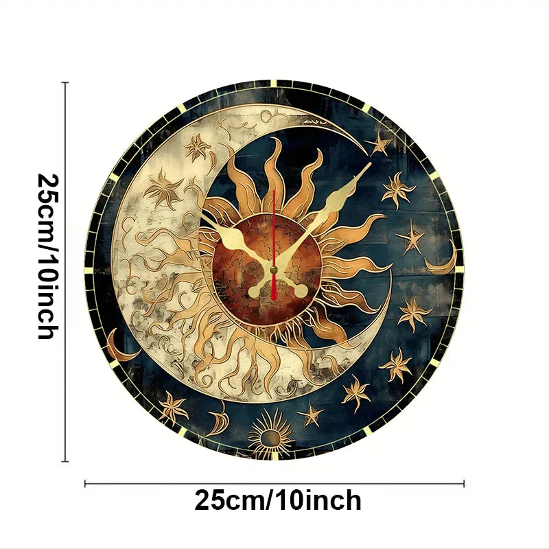 Horloge Murale Design en Bois avec Motif Soleil et Lune | Élégante Décoration Silencieuse pour Salon et Bureau