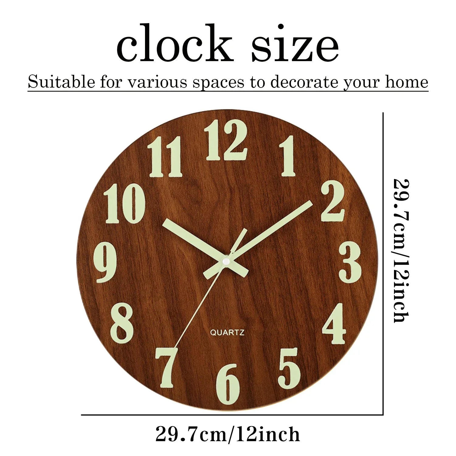 Horloge Murale Design en Bois de 12 Pouces avec Veilleuse Silencieuse | Style Nordique pour Décoration Moderne