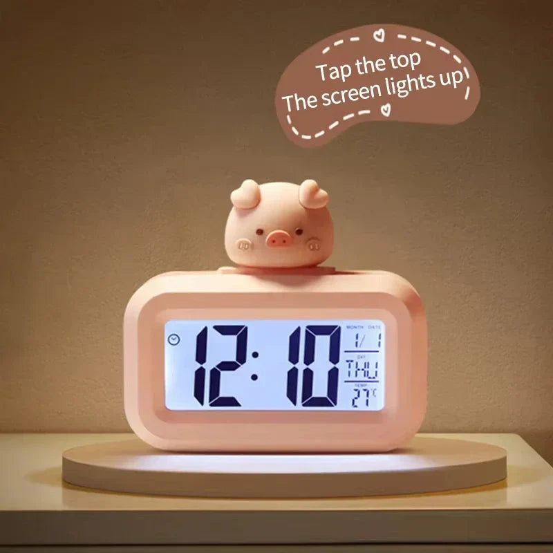 Horloge Numérique Murale LED avec Veilleuse Douce | Design Mignon en Forme de Cochon pour Ambiance Chaleureuse