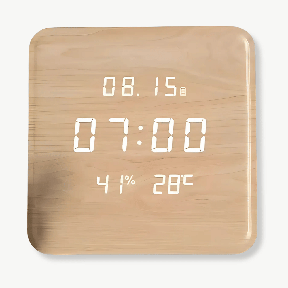 LUNA - Horloge murale digitale bois 29 cm