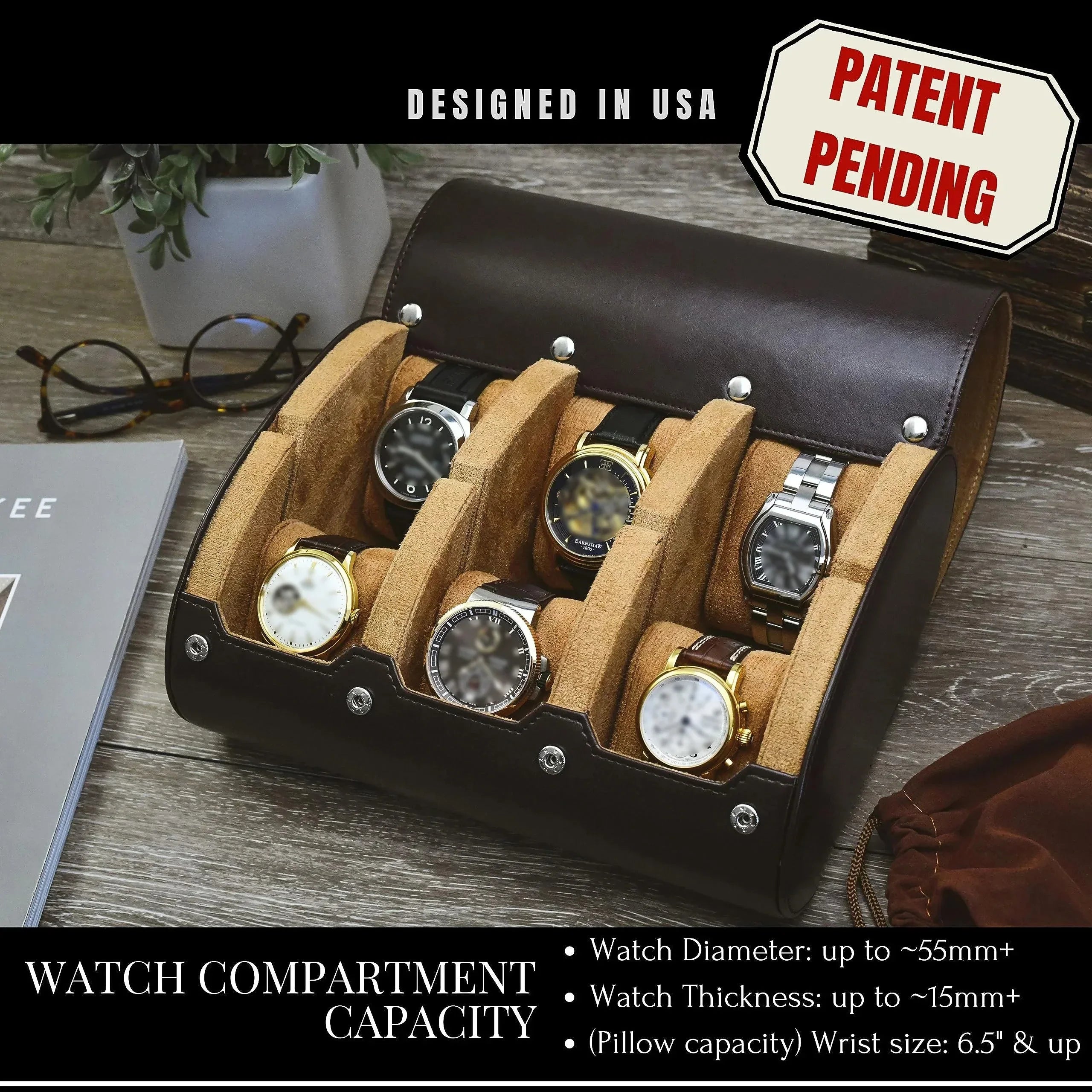 Organisateur de Montres | Étui de Voyage en Cuir PU avec 6 Fentes | Protection Optimale pour Collection de Montres