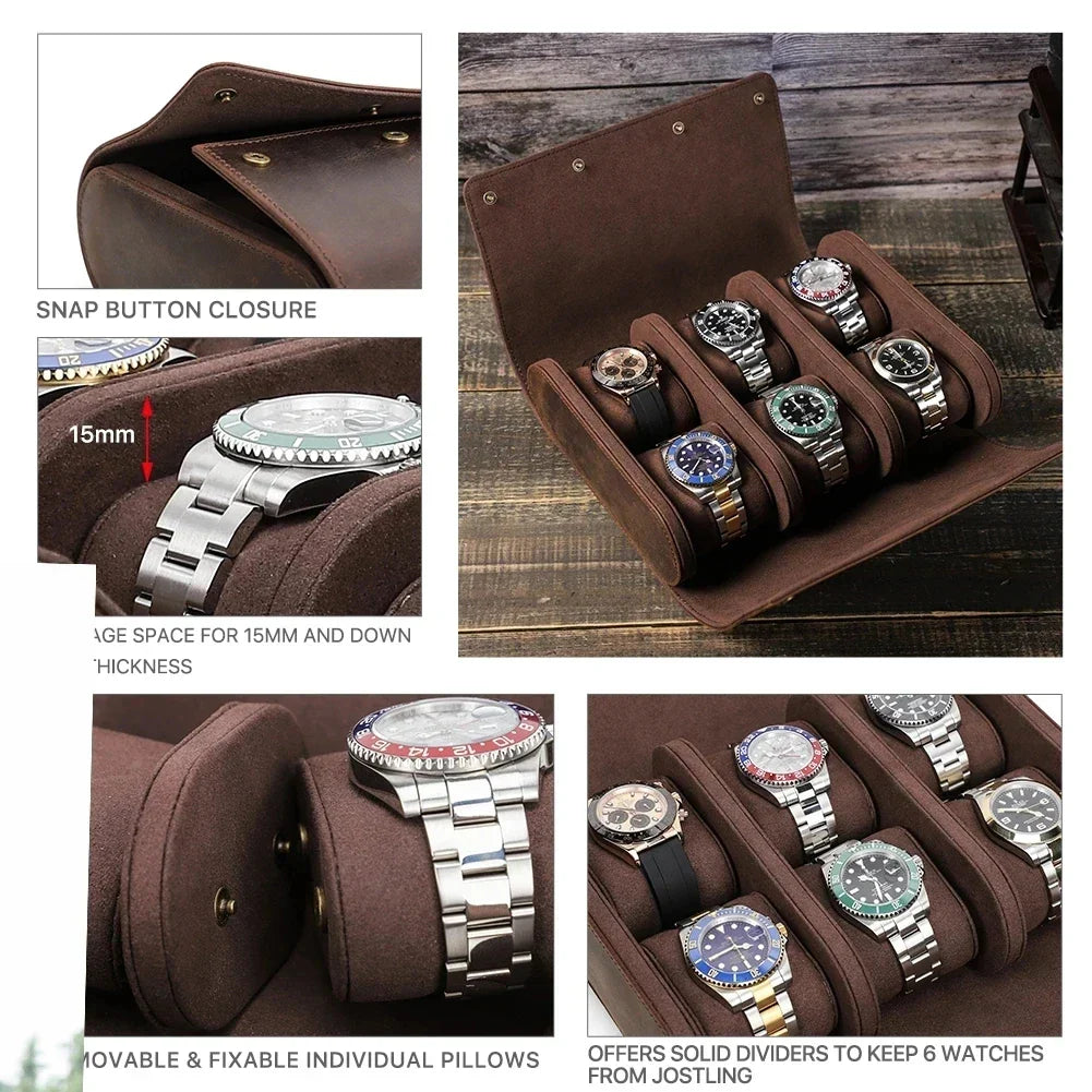 Organisateur de Montres en Cuir Véritable | Boîte Élégante pour 6 Montres avec Fermeture Sécurisée pour Protection et Style