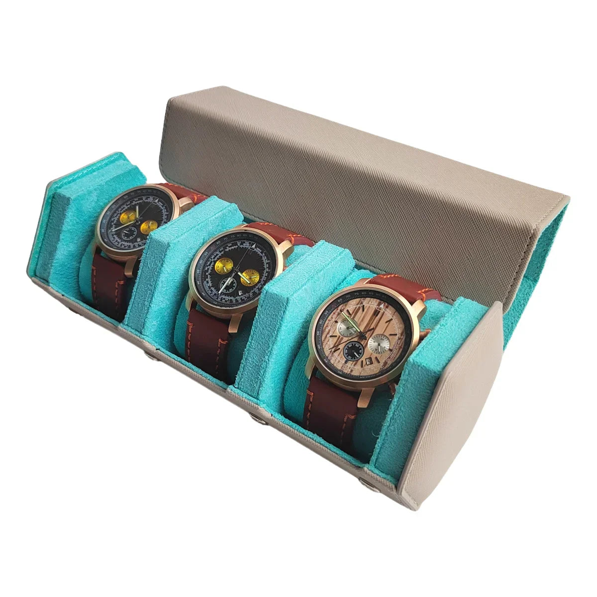 Organisateur de Montres en Cuir Vintage avec 3 Compartiments | Rangement Élégant pour Voyager et Protéger vos Montres
