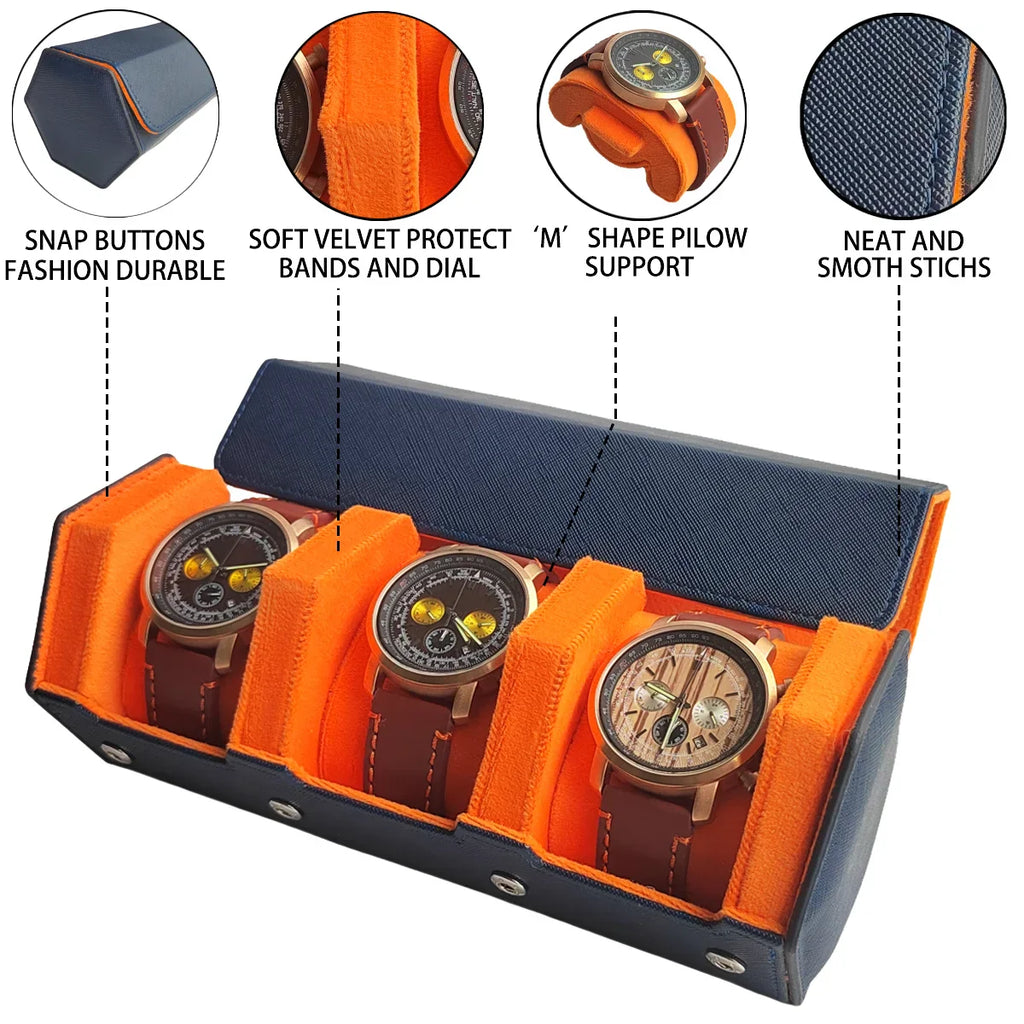 Organisateur de Montres en Cuir Vintage avec 3 Compartiments | Rangement Élégant pour Voyager et Protéger vos Montres
