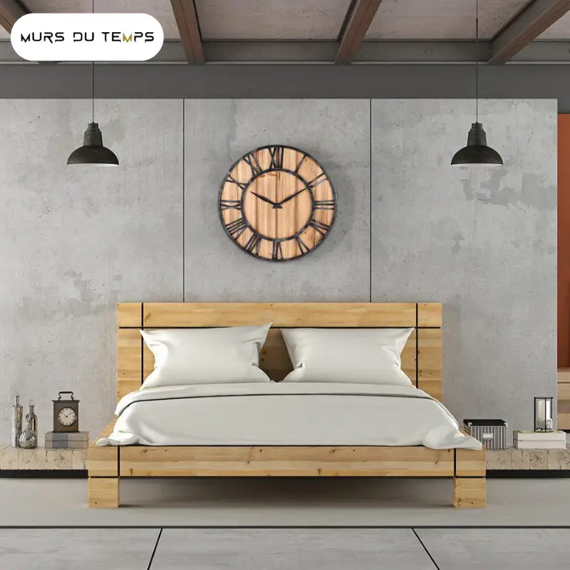 CAESAR - Horloge murale bois metal romaine