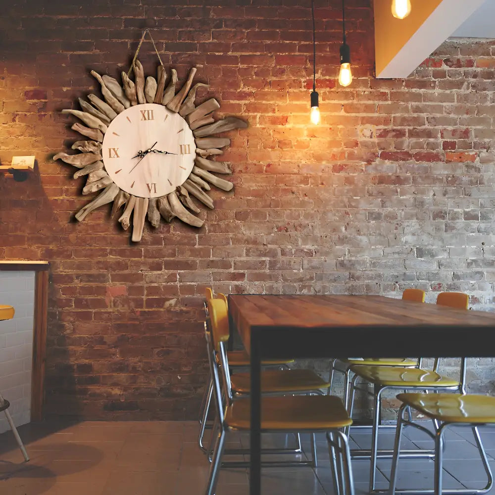 SOLIS - Horloge murale soleil bois flotté