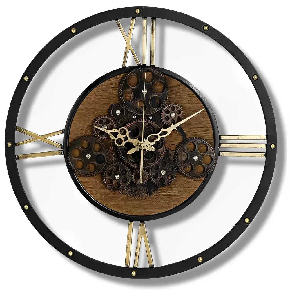 Horloge Murale Engrenages Vintage Métal & Bois