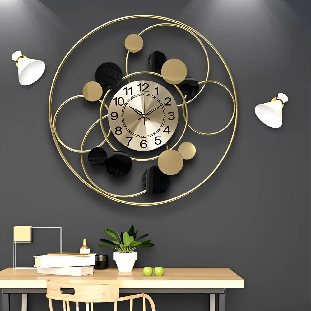 Horloge Murale Cercle Design Or