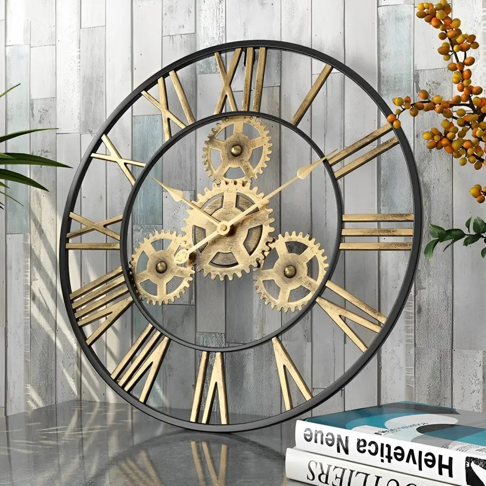 Horloge Murale Engrenages Dorés