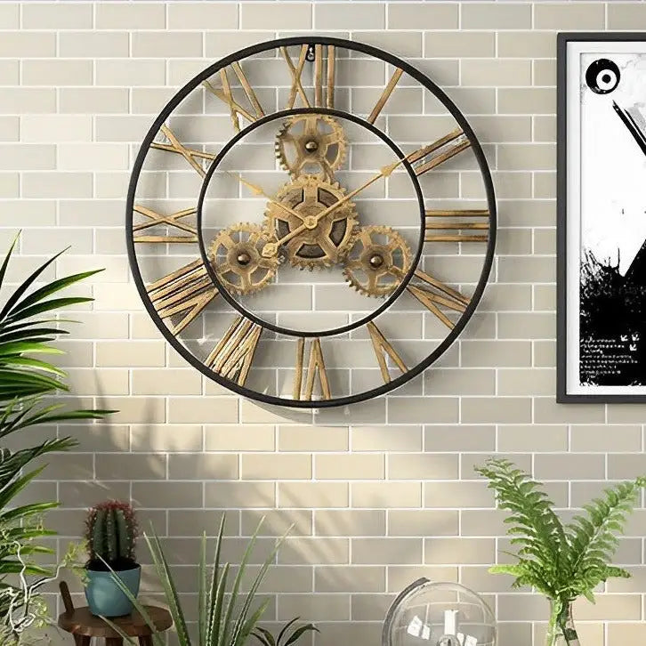 Horloge Murale Engrenages Dorés