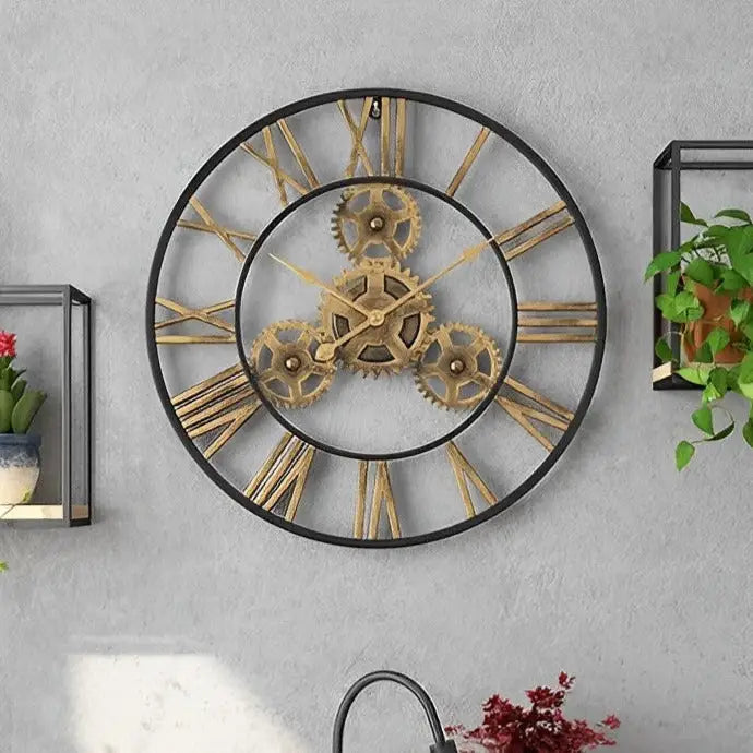 Horloge Murale Engrenages Dorés