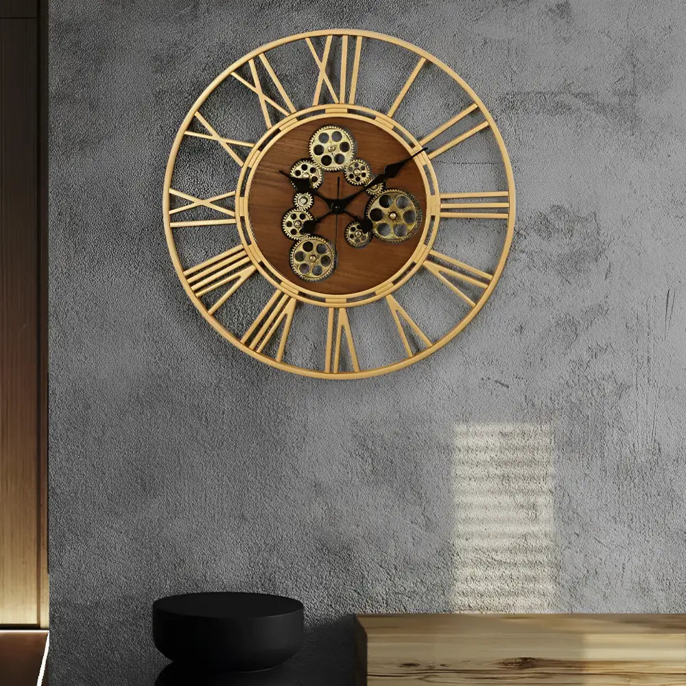 ATELIER - Horloge murale bois et engrenages