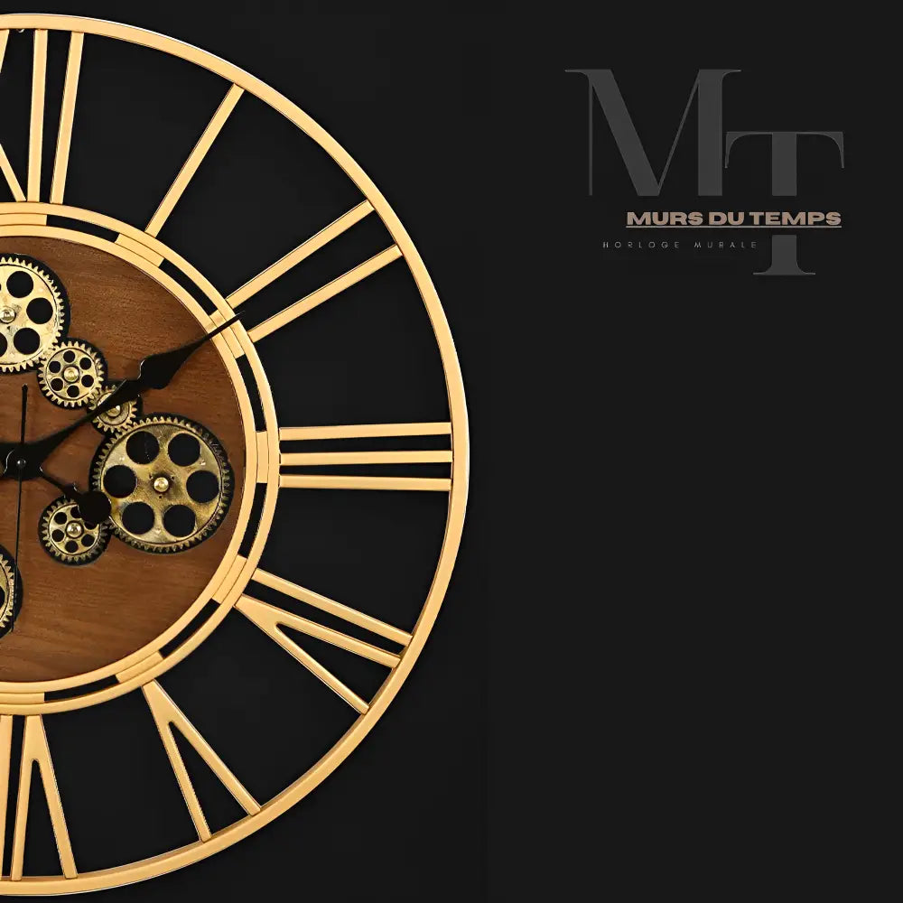 ATELIER - Horloge murale bois et engrenages