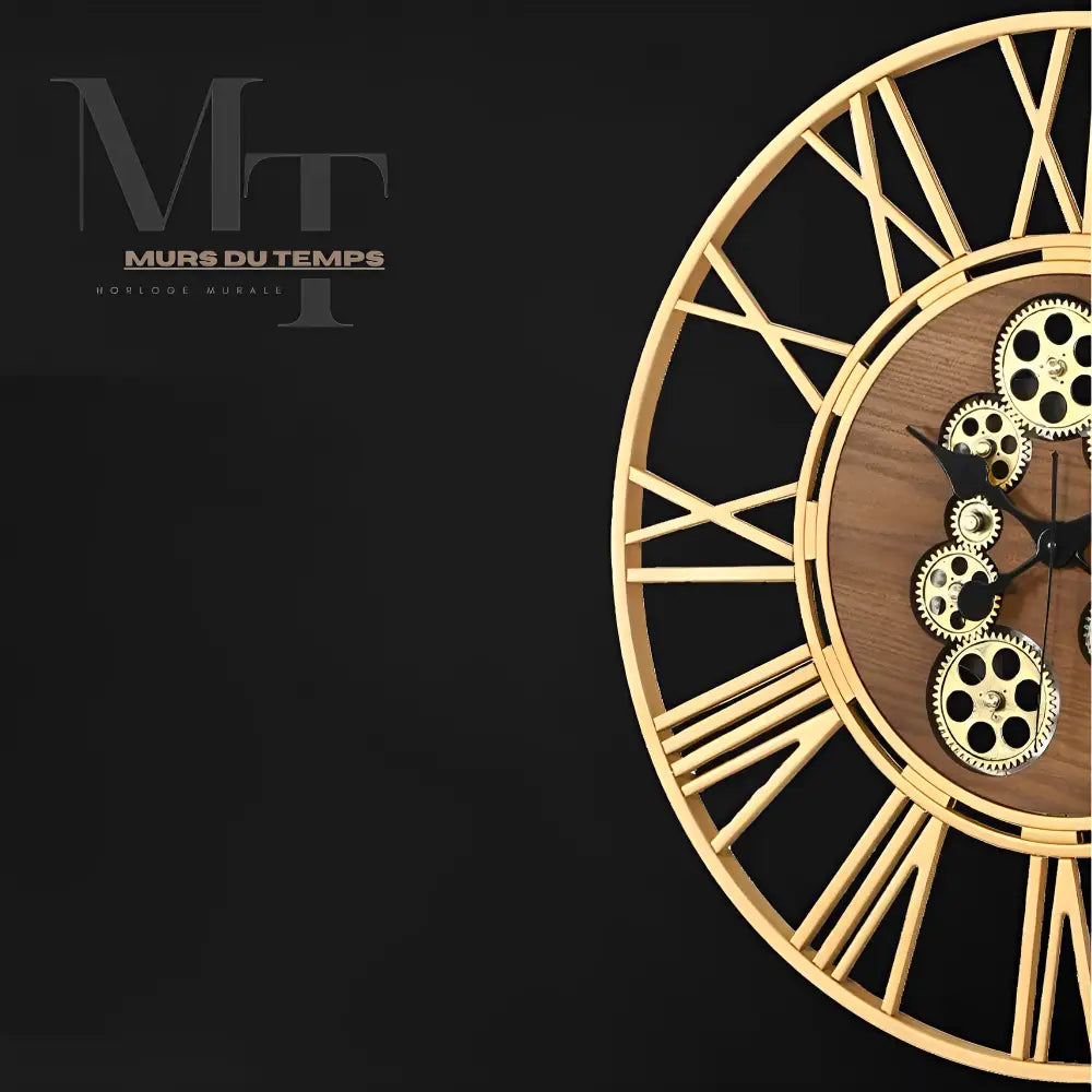 ATELIER - Horloge murale bois et engrenages
