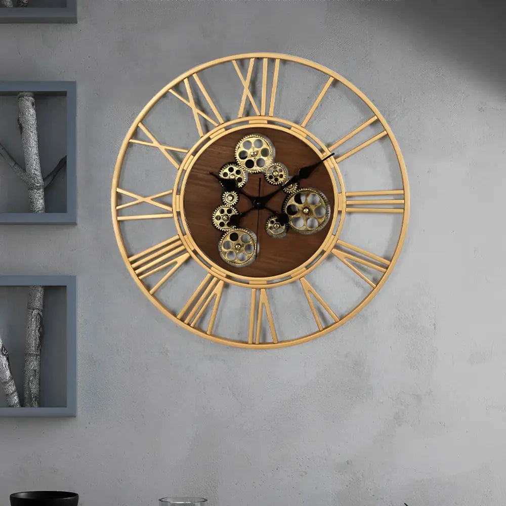 ATELIER - Horloge murale bois et engrenages