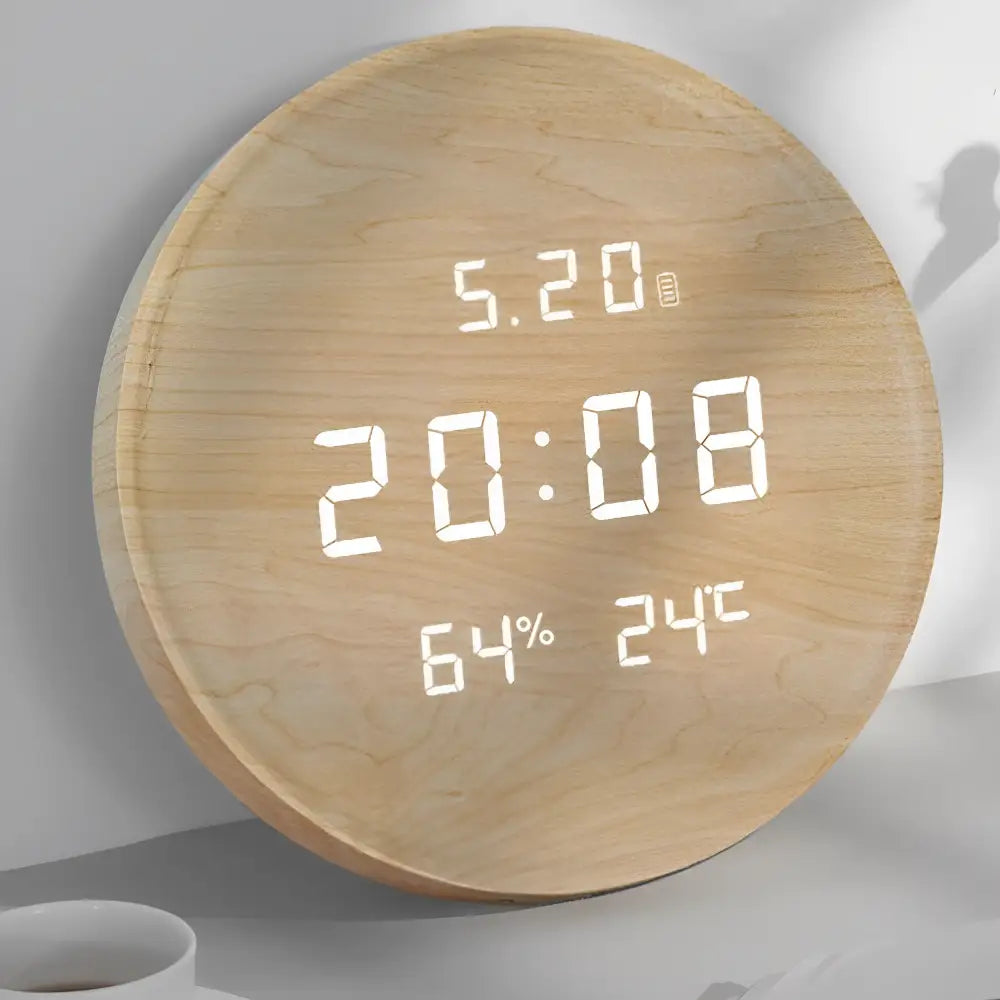 LUNA - Horloge murale digitale bois 29 cm